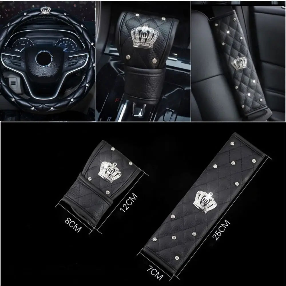 Diamond PU Leather Steering Wheel Cover – Black & Pink Steering Wheel Cover Axl