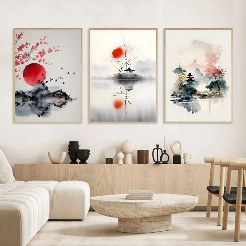 Landscape Ink Painting Poster – Waterproof Self-Adhesive Wall Art Wall Art Poster Axl