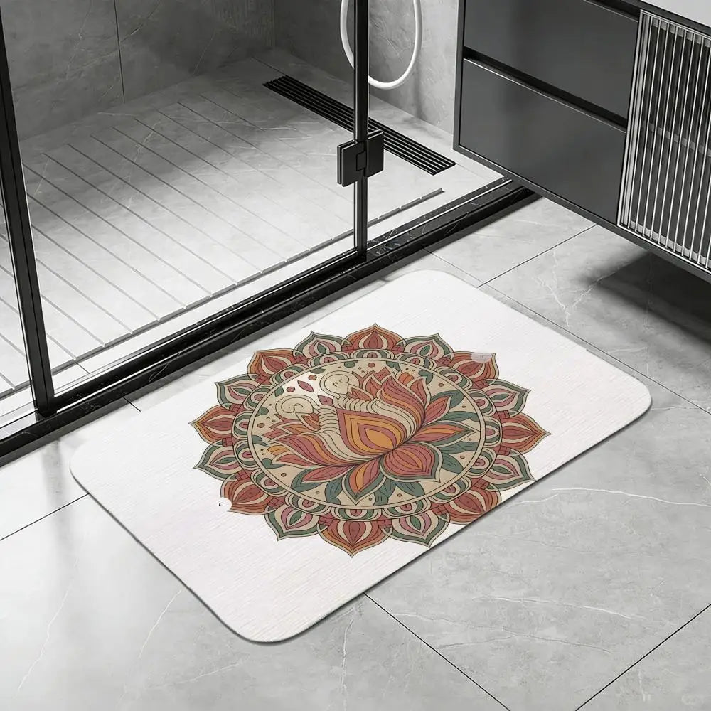 Lotus Mandala Diatomite Bath Mat – Quick Dry & Non-Slip Diatomite Bath Mat Axl White7 40x60cm