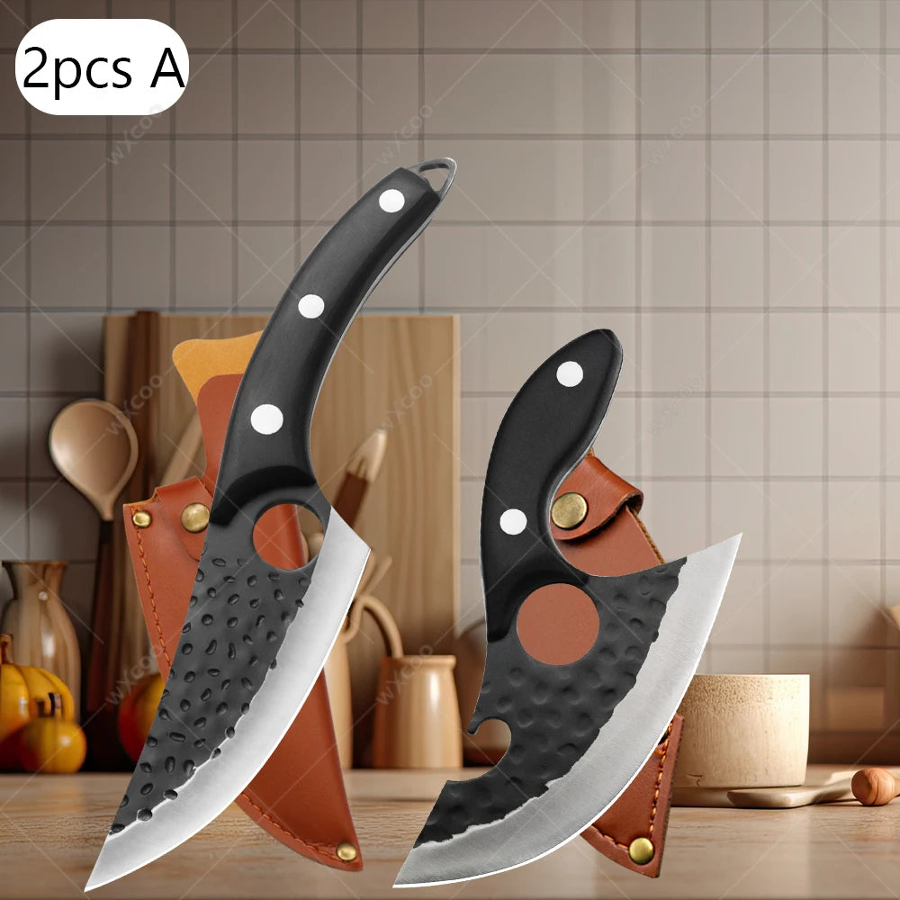 WXCOO Stainless Steel Meat Cleaver & Chef Knife Set Kitchen Knife Set Axl 2PCS A