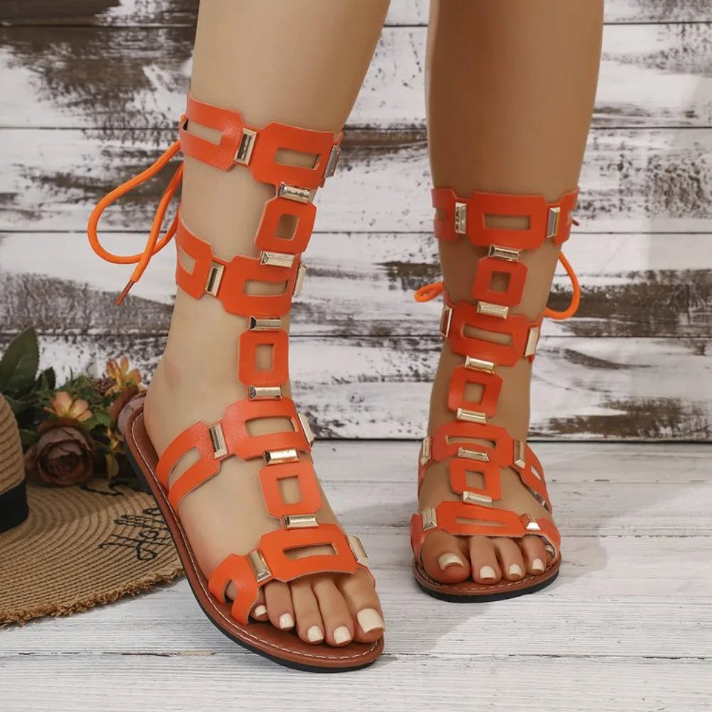 Women's Lace-Up Flat Gladiator Sandals | Open Toe Roman Style Flat Gladiator Sandals Axl