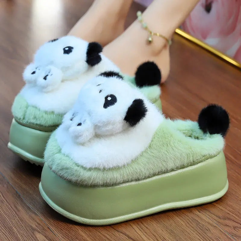 Lorilury Panda Faux Fur Slippers – Cozy Winter Slides Women Faux Fur Slippers Axl Green slipper 40-41