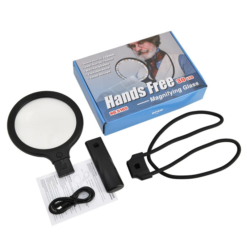 5X 10X LED Magnifying Glass – Handheld, Hands-Free & Desktop LED Magnifying Glass Axl