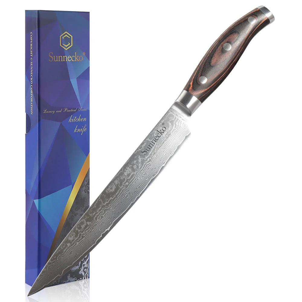 Sunnecko Damascus Steel Chef Knife Set – VG10 Pakkawood 1–3 Pc Damascus Kitchen Knife Set Axl 8 Inch Slicing Knife