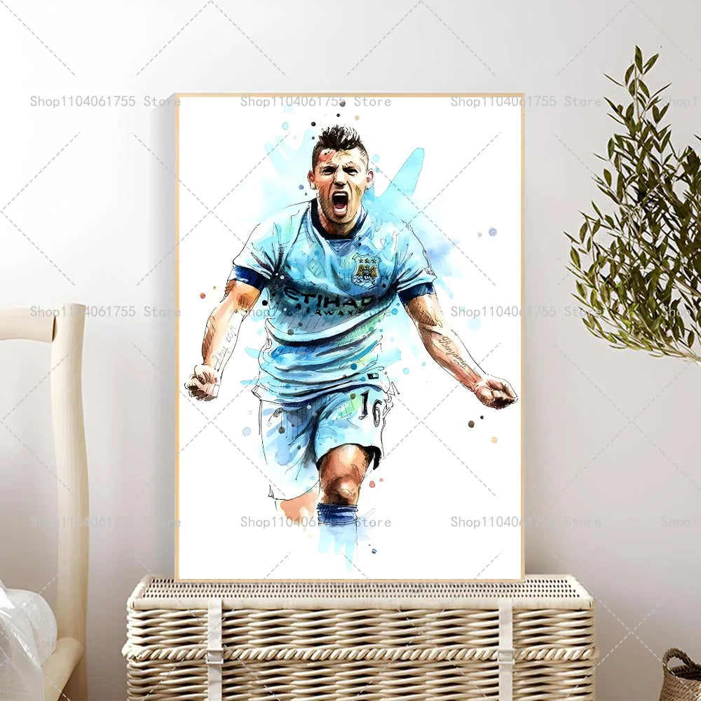 Watercolor Soccer Star Wall Poster – Self-Adhesive Art Sticker Wall Art Poster Axl z9 50x70cm No Frame