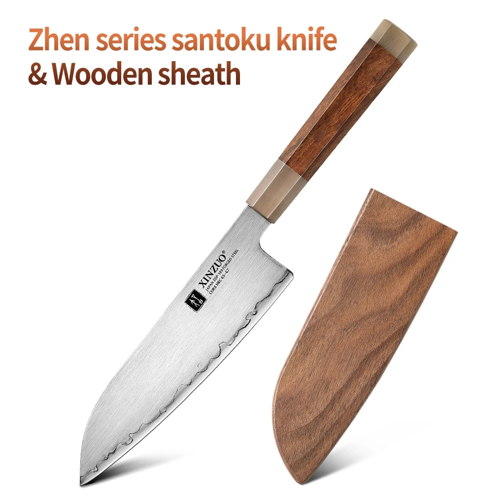 XINZUO 7.2" Santoku Knife Japanese ZDP-189 Steel & Wood Gift Box Santoku Kitchen Knife Axl with Wooden sheath