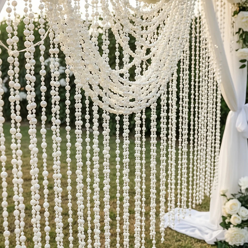 20m White Shiny Bead String Garland – Holiday Home Decor Decorative Bead Garland Axl
