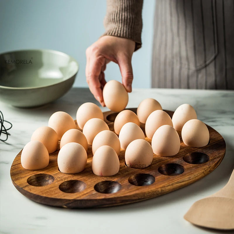 KEMORELA Wooden Double Row Egg Holder | Kitchen Organizer Egg Storage Rack Axl