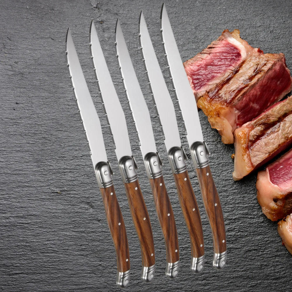 Serrated Steak Knives Set 4/6/8 Pc – Full Tang Steel & Wood Handle Steak Knife Set Axl