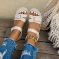 Women's Flat Sandals – Metal Buckle Open Toe Beach Roman Shoes Women's Flat Sandals Axl 40 Beige