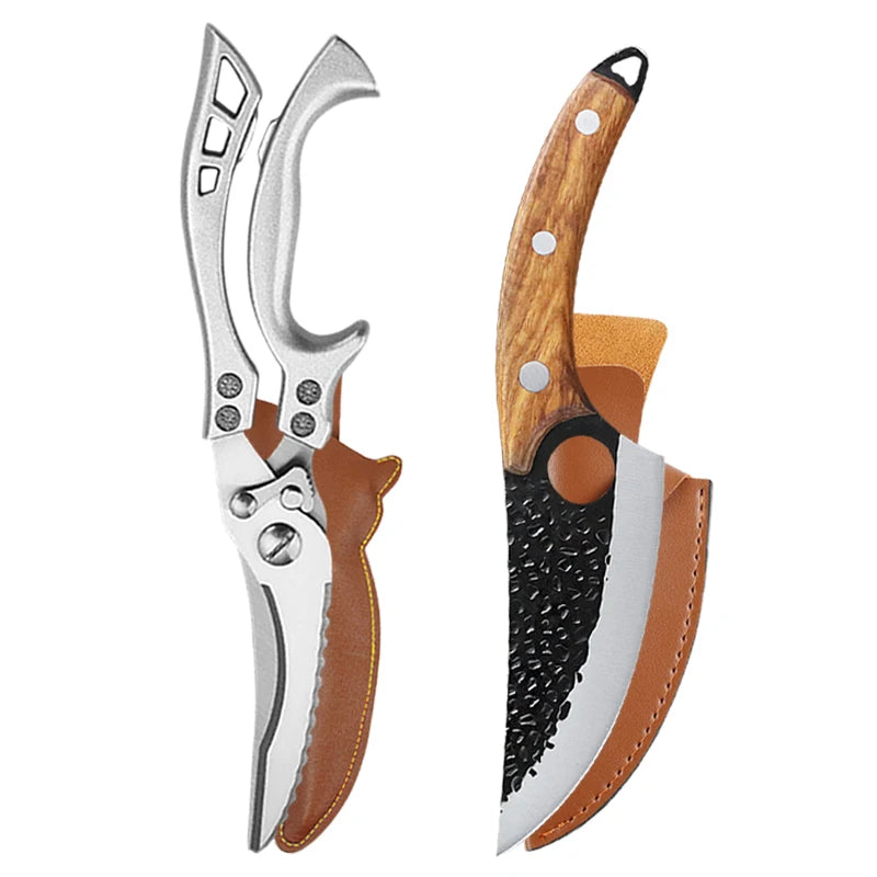 Stainless Steel Kitchen Knife Set – Cleaver, Boning & Scissors Kitchen Knife Set Axl 2pcs AB