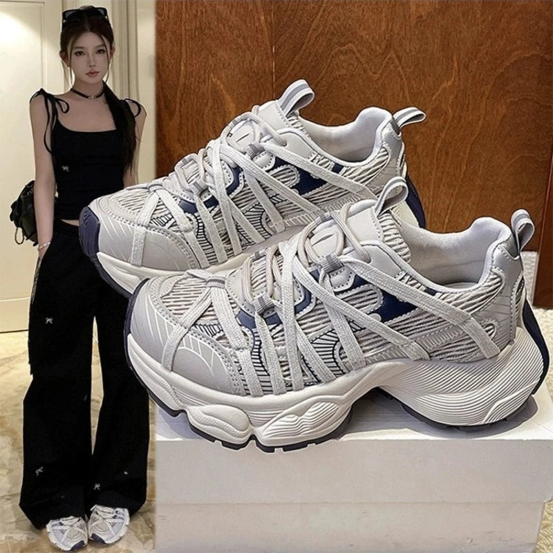 Women's Chunky Sole Sneakers – Breathable Mesh Platform Shoes Women's Sneakers Axl