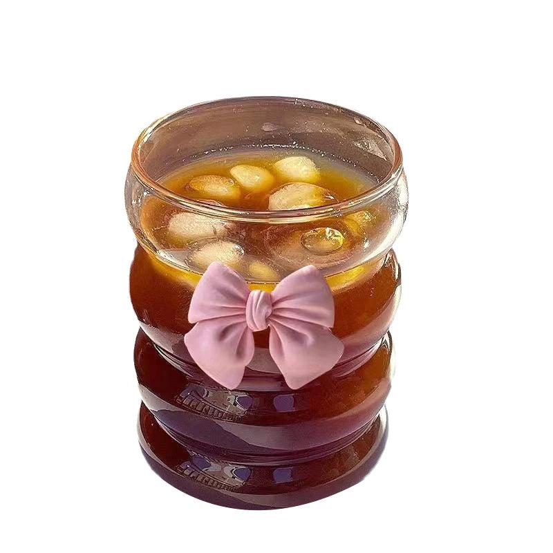 Cute Pink Bow Glass Cup – Borosilicate Tea & Coffee Mug Glass Drinking Cup Axl