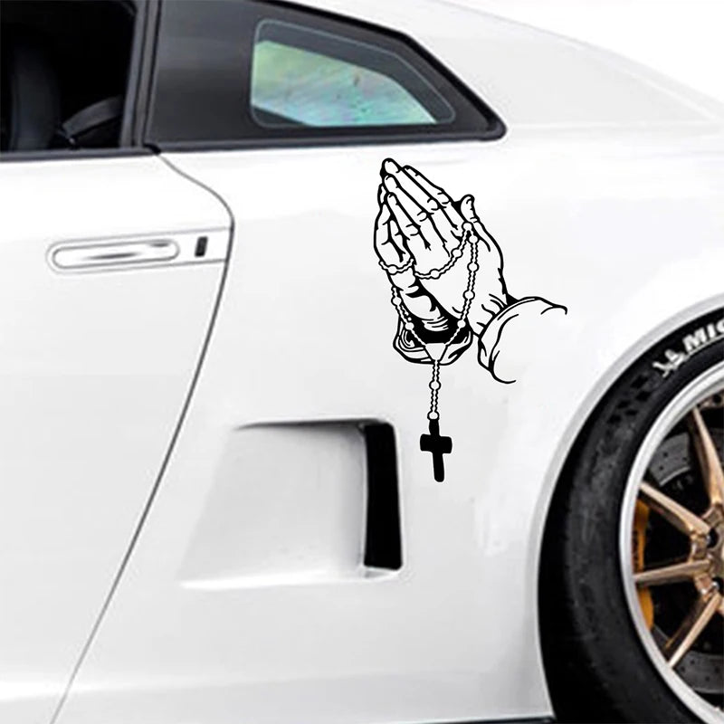 Praying Hands Rosary Car Sticker – Waterproof Religious Decal Religious Car Decal Axl