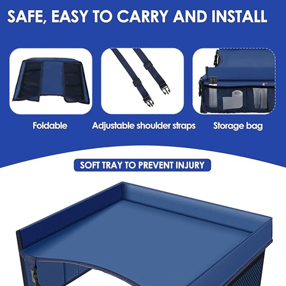 Kids Foldable Car Seat Tray – Travel Table with Pockets Kids Travel Tray Axl
