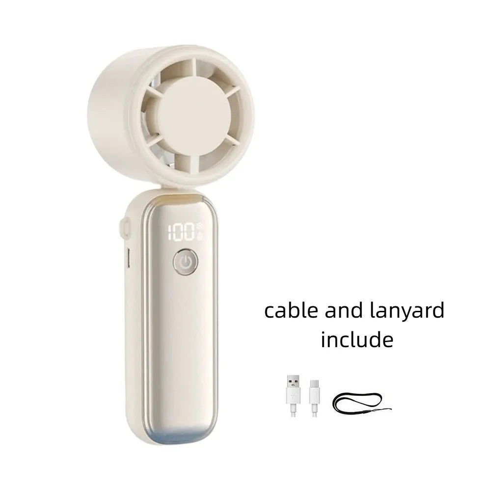 USB Rechargeable Mini Handheld Fan – 199 Speeds & Display Handheld Fan Axl Beige