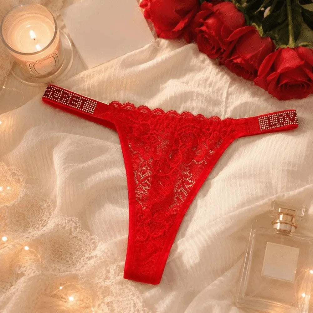 Women's Lace Thong Panties – Seamless Mid-Rise T-Back Lace Thong Panties Axl