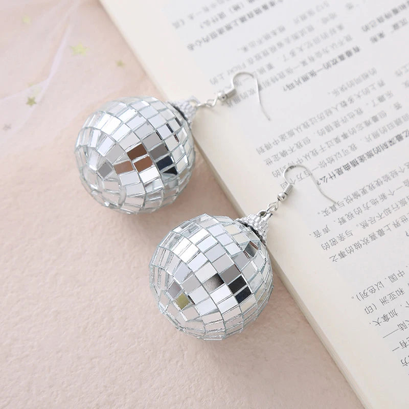 70s Disco Ball Dangle Earrings – Silver Retro Drop Earrings Dangle Earrings Axl