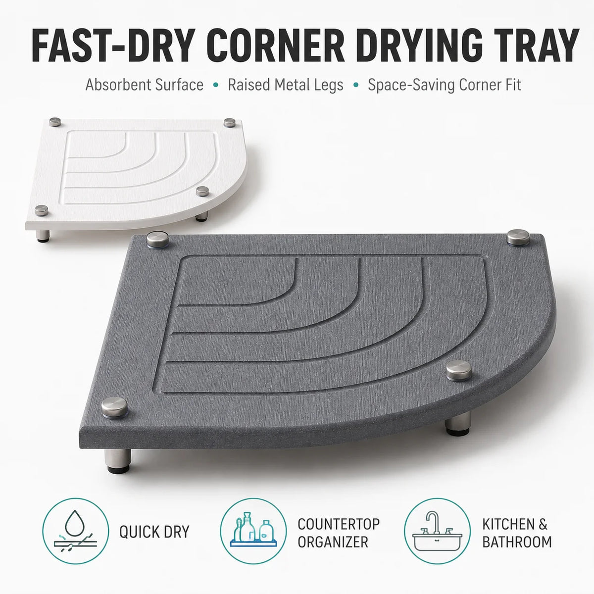 Diatomaceous Earth Corner Sink Caddy – Stone Drying Mat Tray Stone Sink Caddy Axl