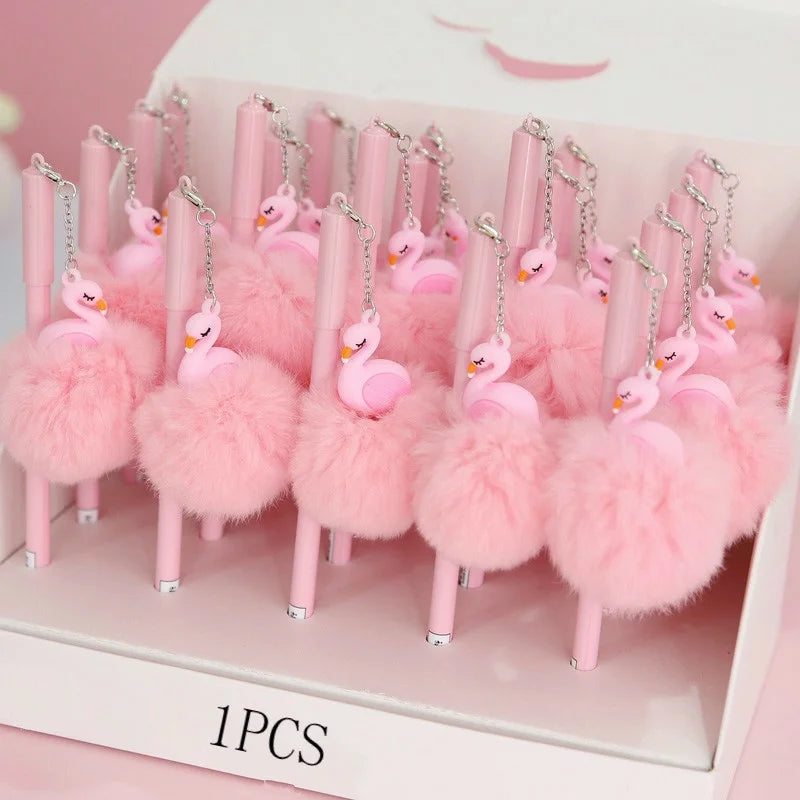 Pink Flamingo Plush Gel Pen – Kawaii School Writing Pen for Girls Novelty Gel Pen Axl