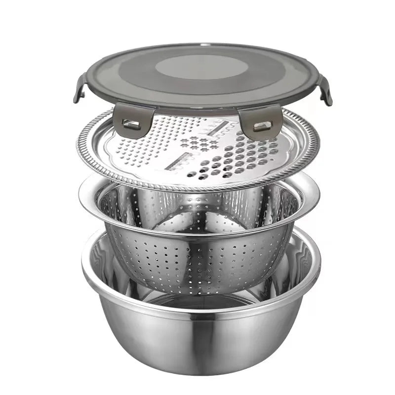 4-in-1 Stainless Steel Mixing Bowl Set – Grater, Colander & Lid Mixing Bowl Set Axl 4 Pack Set