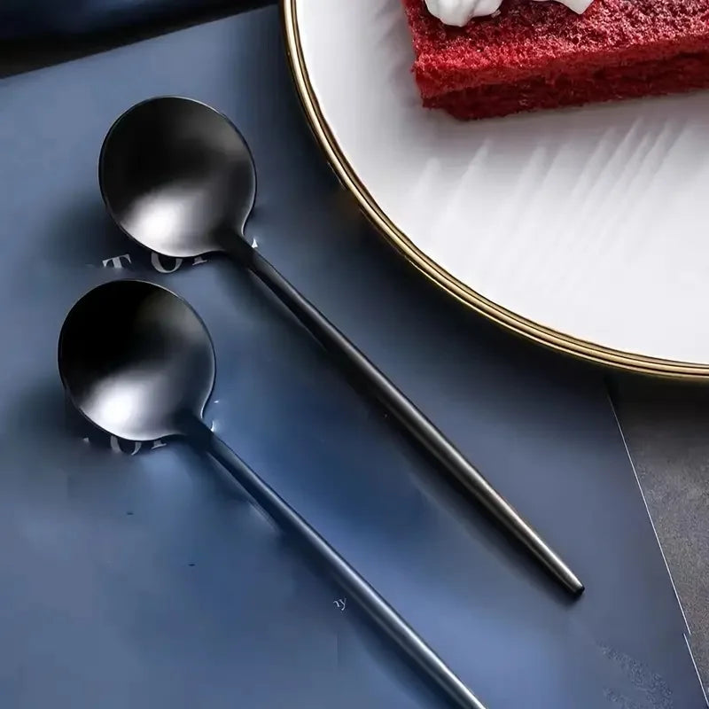 6-Piece Black Stainless Steel Coffee & Dessert Spoon Set Dessert Spoon Set Axl