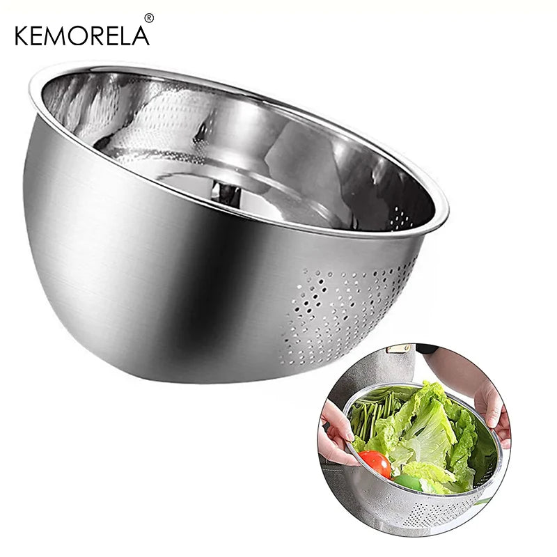 Stainless Steel Rice Washing Bowl & Colander Basket | KEMORELA Kitchen Colander Basket Axl