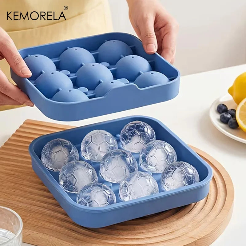 Soccer Ball Ice Ball Mold – 9-Hole Silicone Tray with Lid Silicone Ice Mold Axl Blue