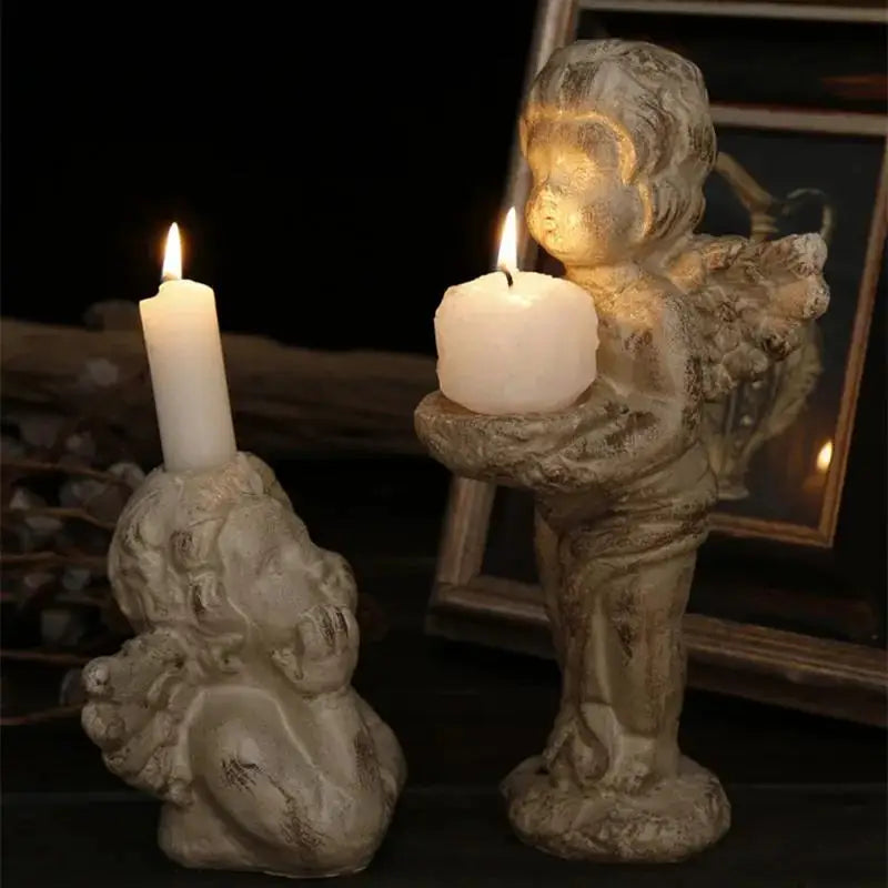 Angel Cupid Candlestick Holder – Resin Winged Baby Sculpture Candle Holder Axl