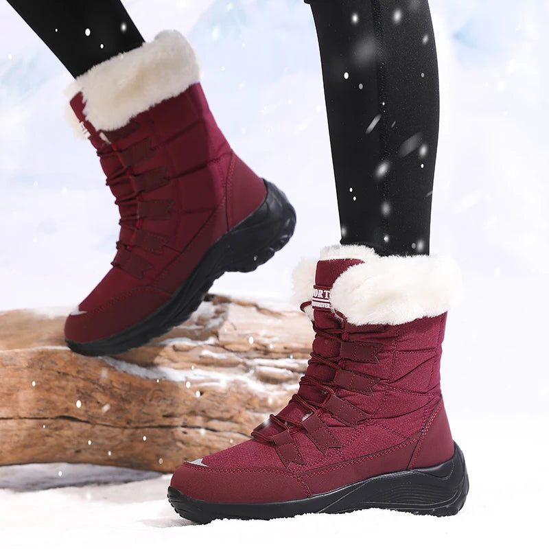 Women's Waterproof Snow Boots – Warm Plush Non-Slip Winter Boots Women's Snow Boots Axl wine red 41