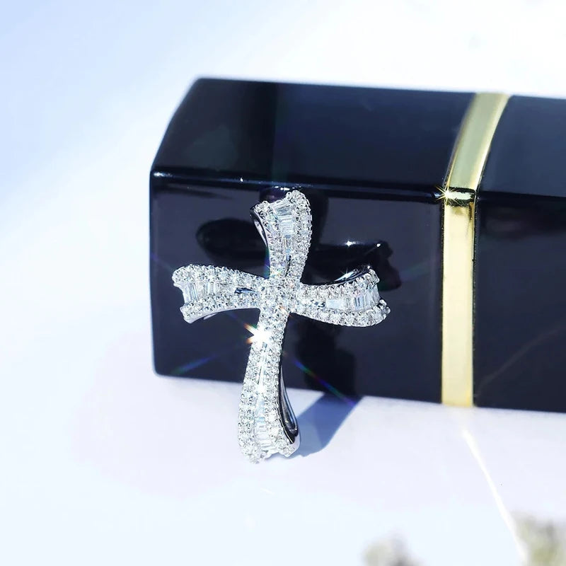 Huitan Crystal CZ Cross Pendant Necklace – Silver Women's Pendant Necklace Axl