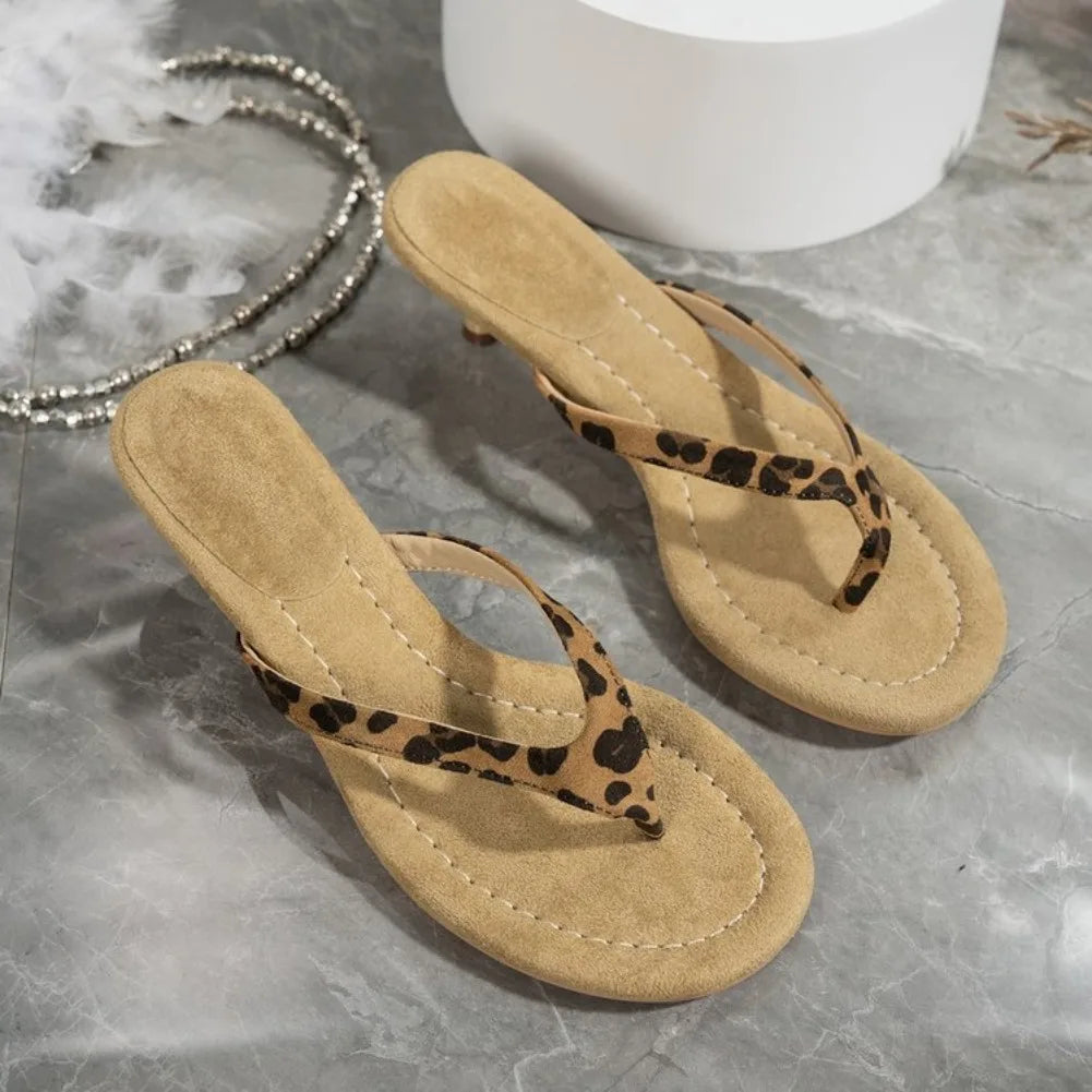 Women's Leopard Print Kitten Heel Flip Flops – Roman Slides Kitten Heel Slides Axl
