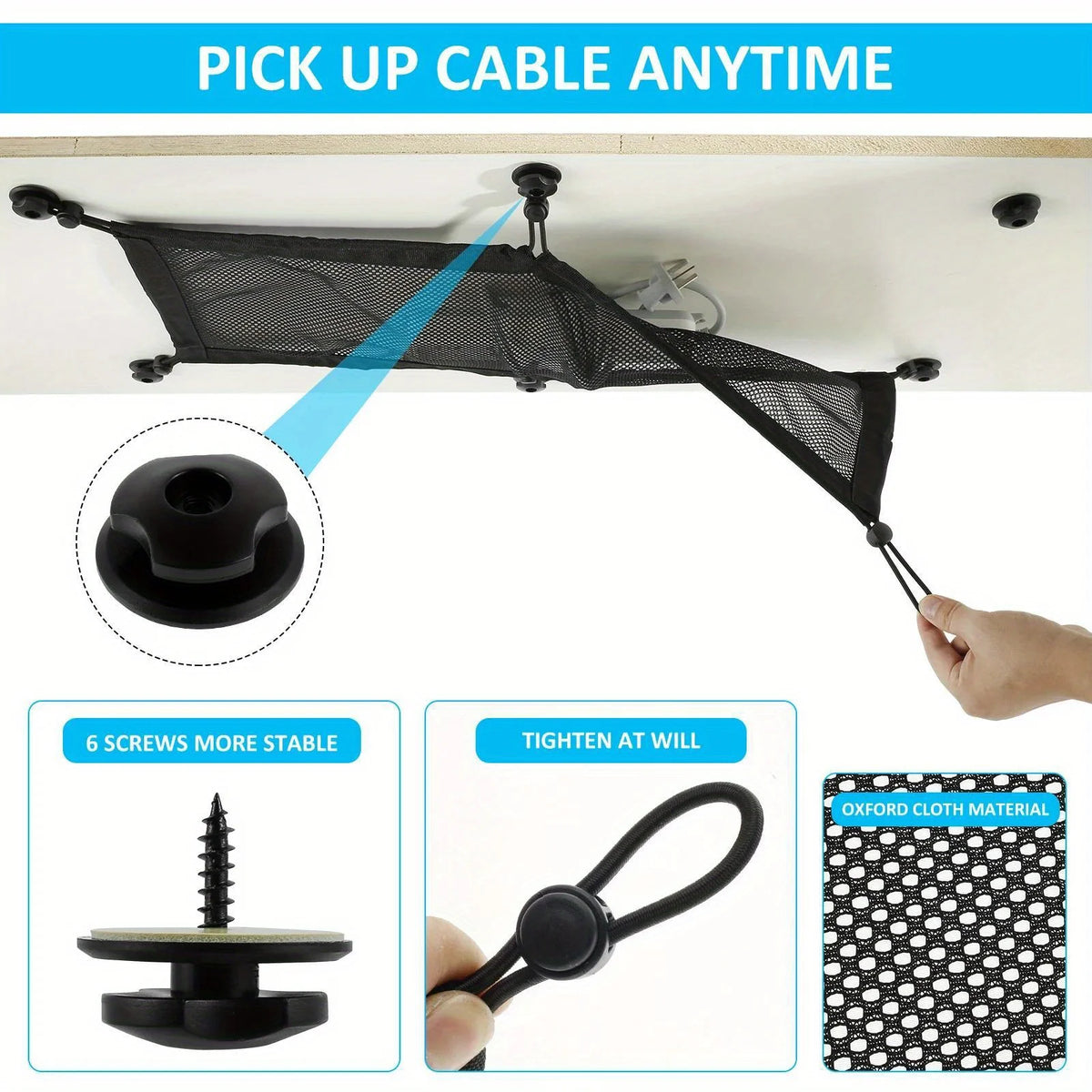 Under Desk Cable Management Net – 8-Hole Wire Mesh Organizer Cable Management Net Axl