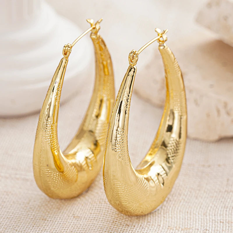 Huitan Large U-Shape Hoop Earrings – Bohemian Textured Metal Hoop Earrings Axl