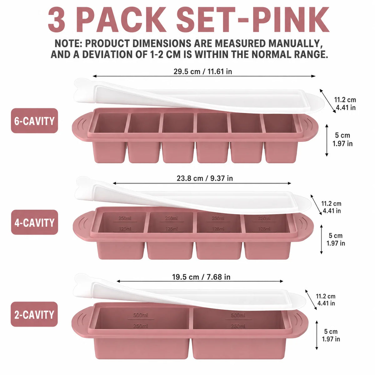 Silicone Soup Freezer Trays with Lid – Meal Prep Mold Set Silicone Freezer Tray Axl 3 PACK Set- Pink