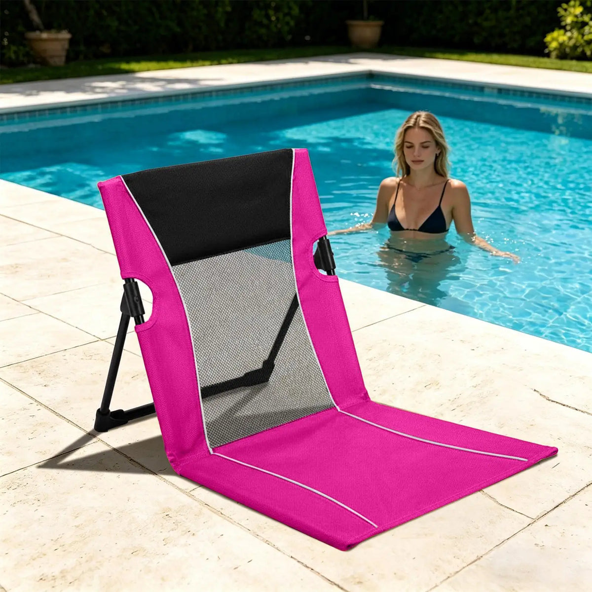 Foldable Low Beach Chair with Carry Bag – Poolside & Camping Folding Beach Chair Axl