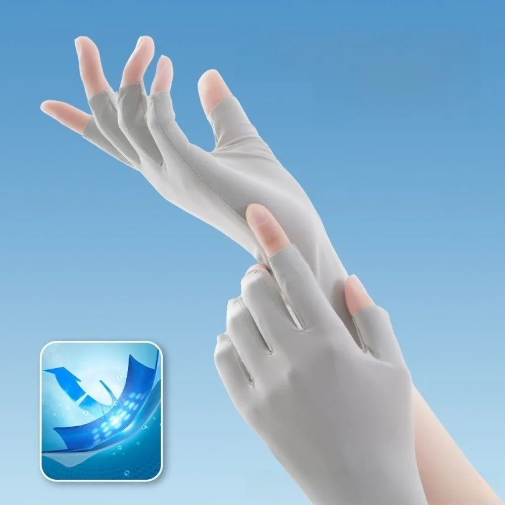 UV Ice Silk Fingerless Driving Gloves for Women | Sun Protection Fingerless Sun Gloves Axl