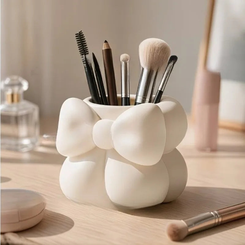 Cute Bow Ceramic Makeup Brush & Pen Organizer Cup – White Desk Organizer Cup Axl