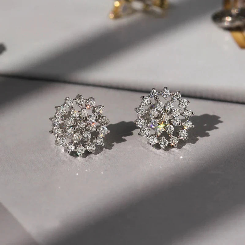 Huitan Hollow CZ Stud Earrings – Geometric Cubic Zirconia Women CZ Stud Earrings Axl