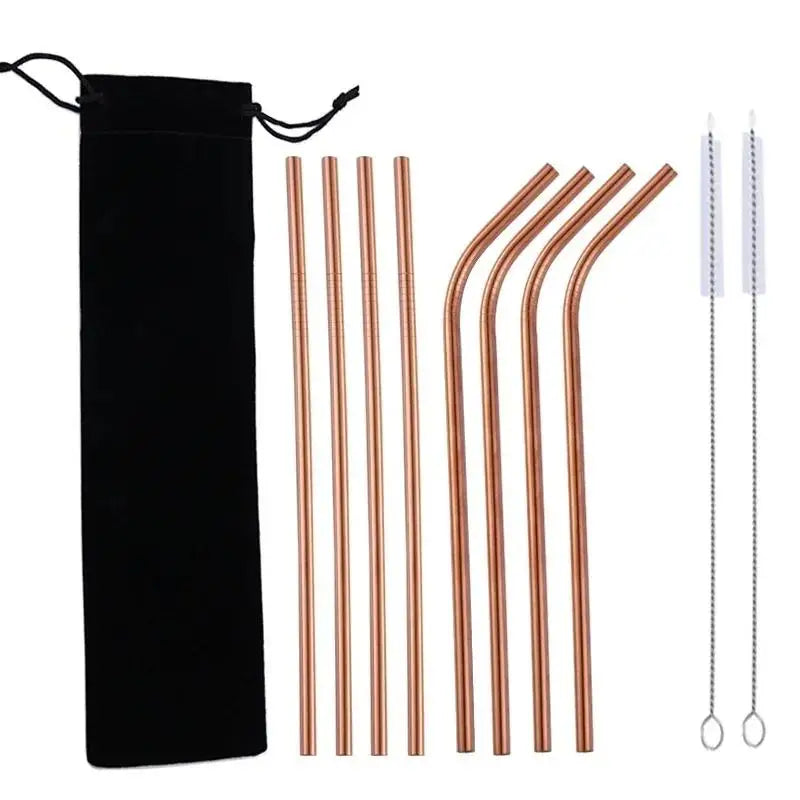 10-Piece Reusable Stainless Steel Straws Set with Cleaning Brush Reusable Straw Set Axl