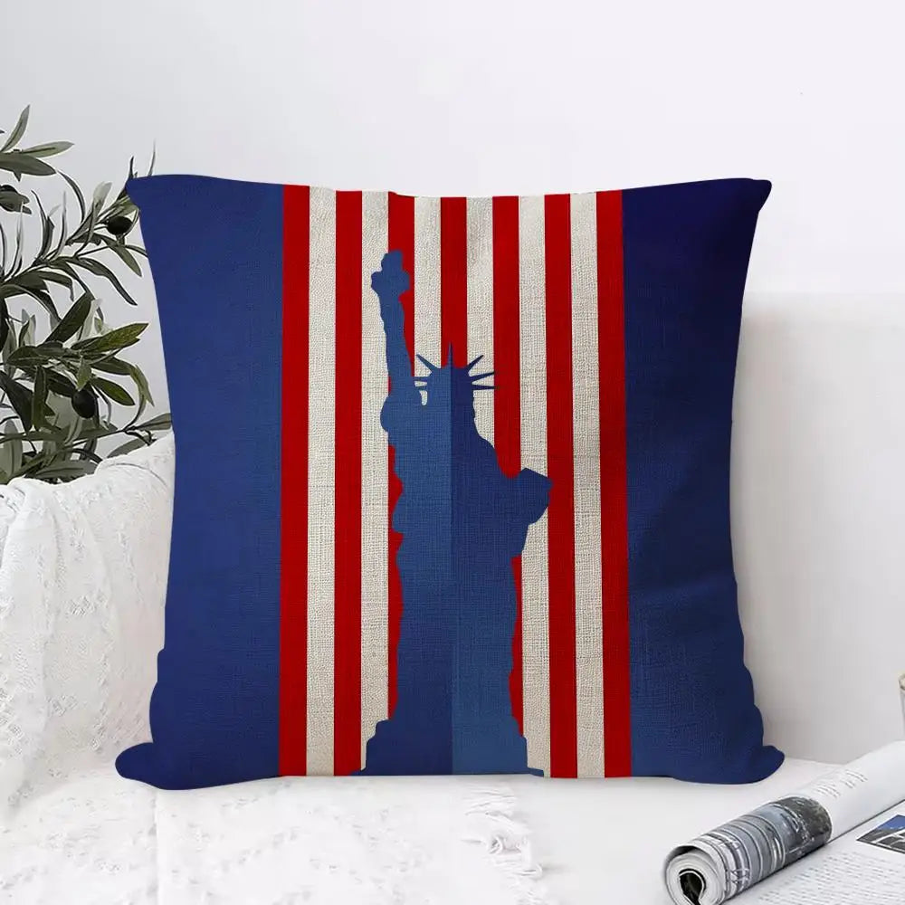 Independence Day Linen Cushion Cover – Patriotic Pillowcase Decorative Pillow Cover Axl White4 35X35cm