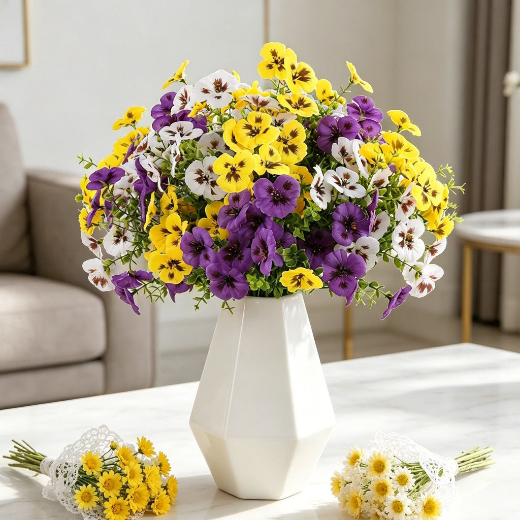 6 Pcs Silk Pansy Artificial Flowers – Wedding & Home Décor Artificial Silk Flowers Axl