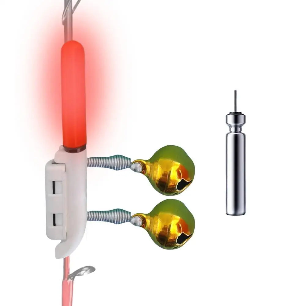 Rechargeable Fishing Rod Tip Light Clip & Bite Alarm Bell Kit Fishing Rod Light Axl Red