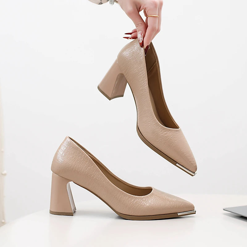 Women's Pointed Toe Slip-On Block Heel Pumps | Office & Party Women's Heeled Pumps Axl Nude 36