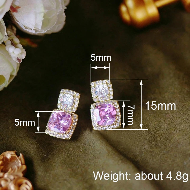 Huitan Pink & White CZ Drop Earrings – Wedding Party Jewelry CZ Drop Earrings Axl