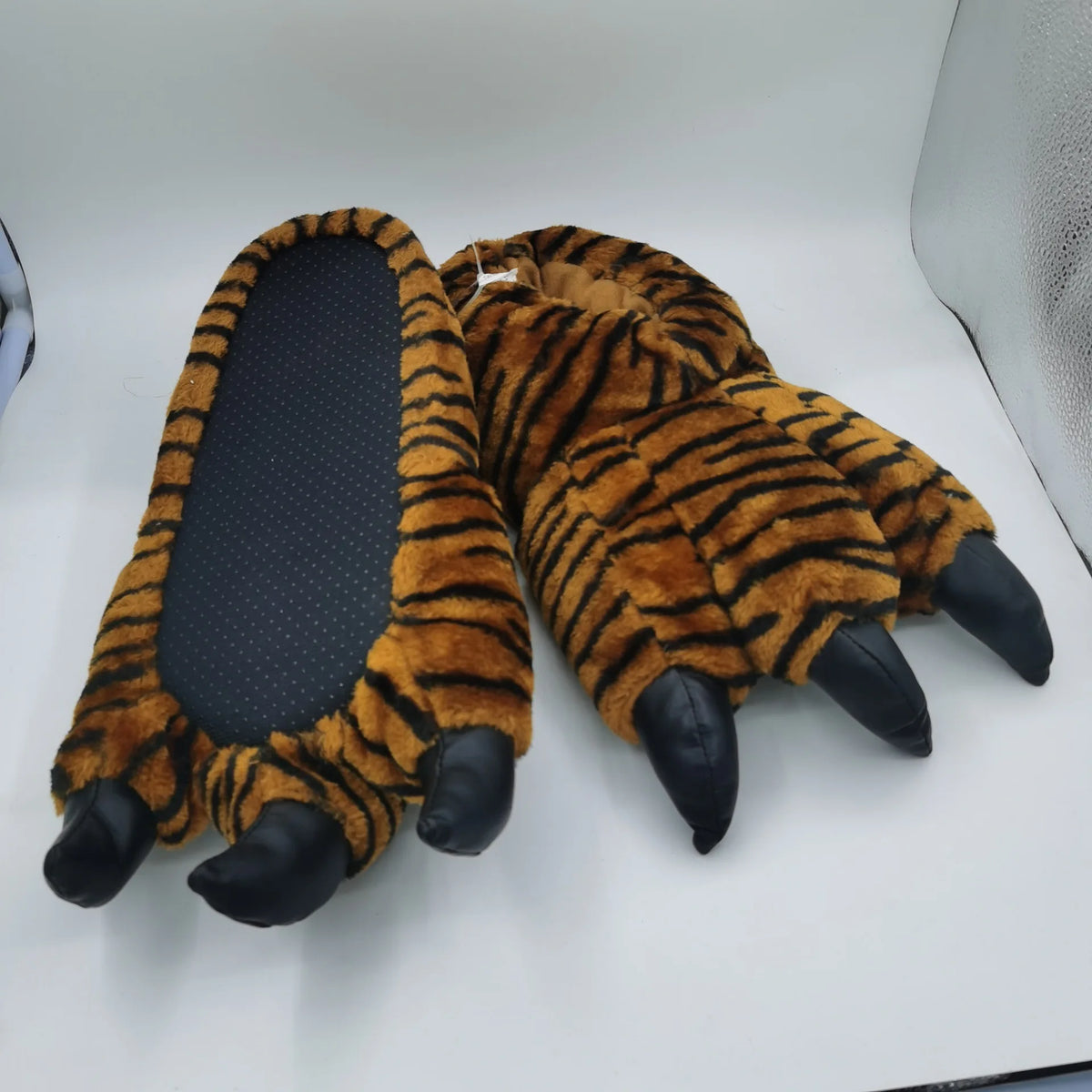 Men's Fluffy Animal Print Slippers | Bear Paw Faux Fur Slides Novelty Fluffy Slippers Axl