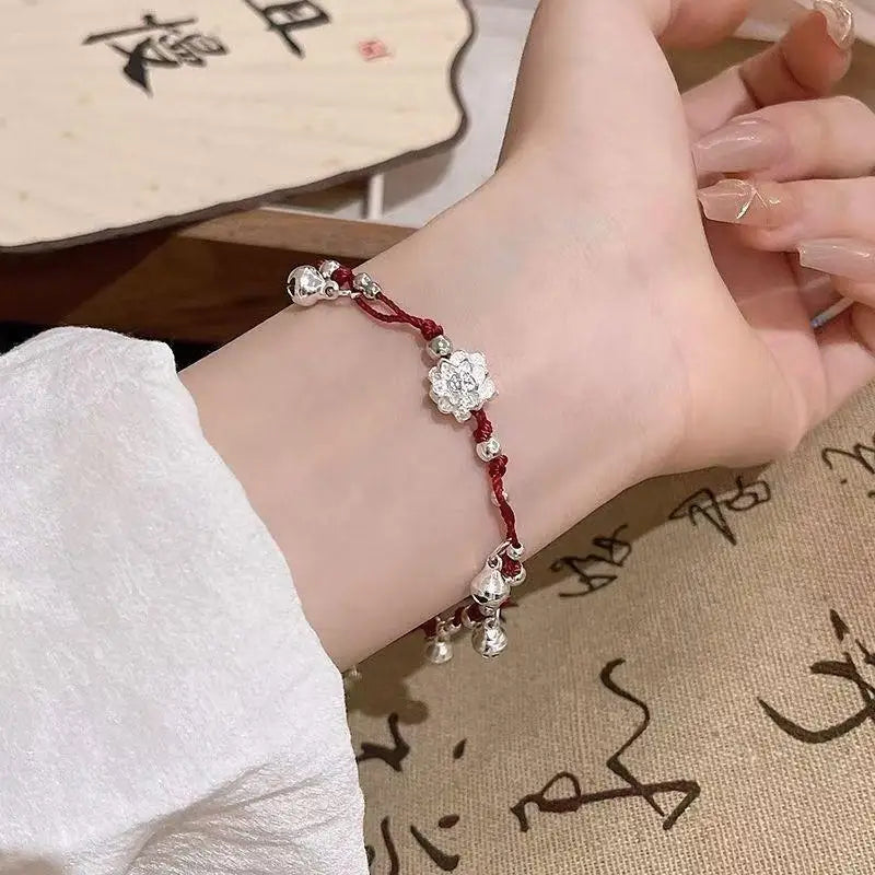 Chinese Style Red Rope Bracelet – Lotus Flower Bell Charm Charm Bracelet Axl