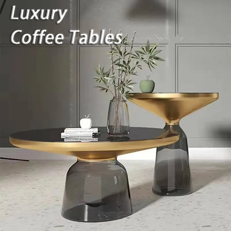 Round Glass Coffee Table – Nordic Modern Living Room Side Table Glass Coffee Table Axl