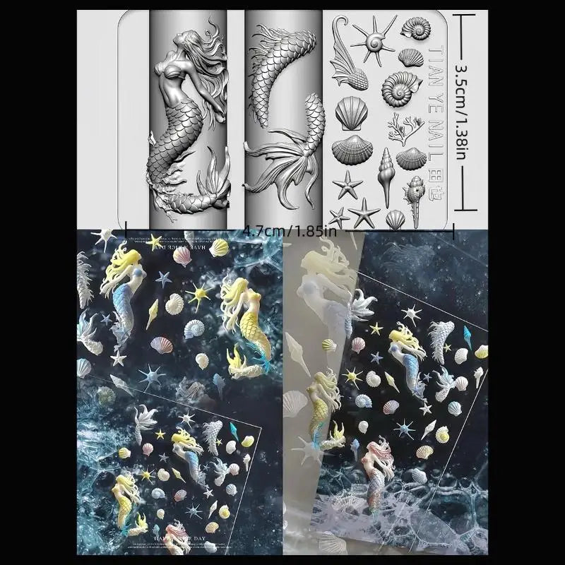 3D Silicone Nail Art Mold – Ocean Mermaid, Koi & Goldfish Nail Art Mold Axl N1