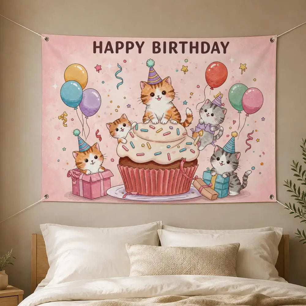 Kawaii Cat Wall Hanging Flag Banner – Room & Party Décor Wall Hanging Banner Axl